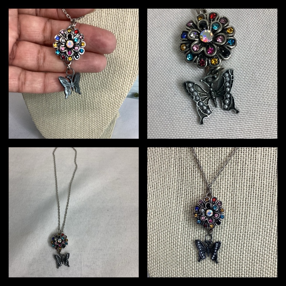 Multicolor Pendant Necklace with Butterfly Charm - Picture 3 of 5
